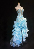 Niulatu Sweetheart Bodycon Sky Blue Long Prom Dresses Beaded Tulle Sky Blue Quinceanera Dresses Sweet 16 Dress HZ1026