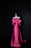 Niulatu Strapless Sheath Hot Pink Long Prom Dresses Satin Hot Pink Evening Dresses HZ1026