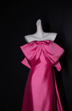 Niulatu Strapless Sheath Hot Pink Long Prom Dresses Satin Hot Pink Evening Dresses HZ1026