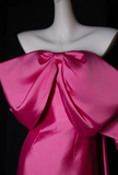 Niulatu Strapless Sheath Hot Pink Long Prom Dresses Satin Hot Pink Evening Dresses HZ1026