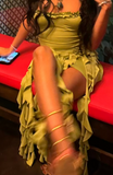 Niulatu Strapless Bodycon Green Short Prom Dresses Ruffle Green Birthday Dresses HZ1026