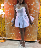 Niulatu Strapless A-line Pink Short Prom Dresses Satin Pink Birthday Dresses HZ1026