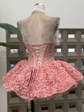 Niulatu Strapless Ball Gown, Pink Short Prom Dresses, Tulle Applique Pink Birthday Dresses, Sleeveless Homecoming Dresses HZ1026