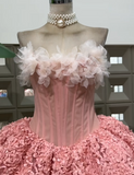 Niulatu Strapless Ball Gown, Pink Short Prom Dresses, Tulle Applique Pink Birthday Dresses, Sleeveless Homecoming Dresses HZ1026