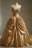 Niulatu Sweetheart Neck Ball Gown Gold Long Prom Dresses Satin Gold Quinceanera Dresses Sweet 16 Dresses HZ1026