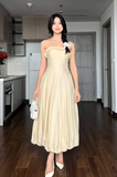 Niulatu Strapless Sheath Pale Yellow Wedding Guest Dresses Satin Pale Yellow Formal Dresses 22nd Birthday Dresses HZ1026
