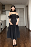 Niulatu Spaghetti Strap A-Line Satin Black Formal Dresses 22nd Birthday Dresses HZ1026