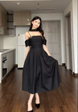 Niulatu Spaghetti Strap A-Line Satin Black Formal Dresses 22nd Birthday Dresses HZ1026