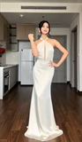 Niulatu Halter Sheath Long Prom Dresses Satin White Formal Dresses Silk White Evening Dresses HZ1026