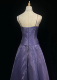 Niulatu Spaghetti Strap A-Line Purple Long Prom Dresses Tulle Beaded Purple Long Evening Dresses HZ1026