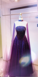 Niulatu Strapless A-Line Dark Purple Long Prom Dresses Beaded Chiffon Dark Purple Long Evening Dresses HZ1026
