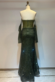 Niulatu Off-the-shoulder Sheath Green Long Prom Dresses Beaded Tulle Green Long Evening Dresses HZ1026