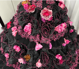 Niulatu Spaghetti Strap Ball Gown Tulle Long Prom Dresses Applique Black Quinceanera Dresses Sweet 16 Dress HZ1026