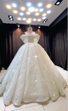 Niulatu Off-the-shoulder Ball Gown Beaded Long Wedding Dresses Tulle White Bridal Gowns Short Sleeve Bridal Dresses HZ1026
