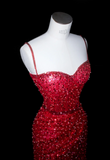 Niulatu Spaghetti Strap Sheath Long Prom Dresses, Sequined Burgundy Long Birthday Dresses, Slit Formal Dresses HZ1026