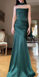 Niulatu Strapless Sheath Dark Green Long Evening Dresses Satin Dark Green Long Birthday Dresses HZ1026