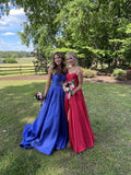 Niulatu Strapless A-line Blue Long Prom Dresses Shimmering Satin Blue Long Birthday Dresses HZ1026