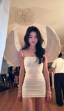 Niulatu Spaghetti Strap White Short Birthday Dresses Chiffon Bodycon White Homecoming Dresses HZ1026