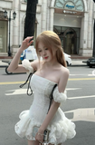 Niulatu Off-the-shoulder Ball Gown Tulle Short Birthday Dresses White Party Dresses HZ1026
