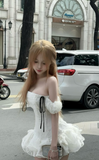 Niulatu Off-the-shoulder Ball Gown Tulle Short Birthday Dresses White Party Dresses HZ1026