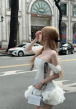 Niulatu Off-the-shoulder Ball Gown Tulle Short Birthday Dresses White Party Dresses HZ1026