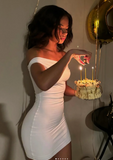 Niulatu Off-the-shoulder Bodycon White Short Prom Dresses Chiffon White Birthday Dresses Party Dresses HZ1026