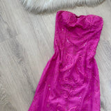 Niulatu Strapless Mermaid Fuchsia Long Prom Dresses Beaded Satin Fuchsia Formal Dresses HZ1026