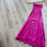 Niulatu Strapless Mermaid Fuchsia Long Prom Dresses Beaded Satin Fuchsia Formal Dresses HZ1026