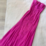 Niulatu Strapless Mermaid Fuchsia Long Prom Dresses Beaded Satin Fuchsia Formal Dresses HZ1026