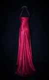 Niulatu V-neck Sheath Hot Pink Long Prom Dresses Beaded Satin Hot Pink Evening Dresses HZ1026