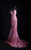 Niulatu Spaghetti Strap Sheath Pink Long Prom Dresses Silk Pleated Pink Evening Dresses HZ1026