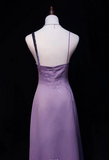 Niulatu Asymmetric Neck Sheath Lavender Long Prom Dresses Satin Lavender Evening Dresses HZ1026