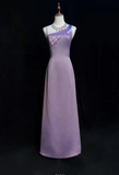 Niulatu Asymmetric Neck Sheath Lavender Long Prom Dresses Satin Lavender Evening Dresses HZ1026