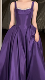 Niulatu Strap Ball Gown Purple Long Prom Dresses Satin Purple Long Birthday Dresses HZ1026