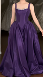 Niulatu Strap Ball Gown Purple Long Prom Dresses Satin Purple Long Birthday Dresses HZ1026