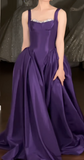 Niulatu Strap Ball Gown Purple Long Prom Dresses Satin Purple Long Birthday Dresses HZ1026