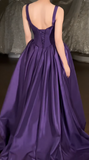 Niulatu Strap Ball Gown Purple Long Prom Dresses Satin Purple Long Birthday Dresses HZ1026