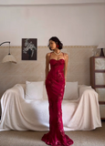 Niulatu Spaghetti Strap Mermaid Burgundy Long Prom Dresses Chiffon Applique Burgundy Formal Dresses HZ1026