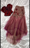 Niulatu Two-Piece Corset Burgundy Prom Dresses Beaded Tulle Burgundy Formal Dresses HZ1026