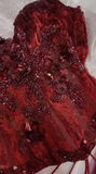 Niulatu Two-Piece Corset Burgundy Prom Dresses Beaded Tulle Burgundy Formal Dresses HZ1026