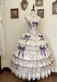 Niulatu Sweetheart Ball Gown Lace White Long Lolita Dresses Silk White Long Birthday Dresses HZ1026