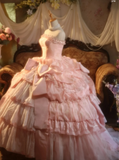 Niulatu Strapless Ball Gown Pink Long Prom Dresses Lace Pink Quinceanera Dresses Sweet 16 Dress HZ1026