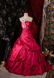 Niulatu Strapless Ball Gown Burgundy Long Prom Dresses Satin Burgundy Quinceanera Dresses Sweet 16 Dress HZ1026