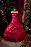 Niulatu Strapless Ball Gown Burgundy Long Prom Dresses Satin Burgundy Quinceanera Dresses Sweet 16 Dress HZ1026