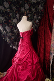 Niulatu Strapless Ball Gown Burgundy Long Prom Dresses Satin Burgundy Quinceanera Dresses Sweet 16 Dress HZ1026