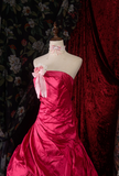 Niulatu Strapless Ball Gown Burgundy Long Prom Dresses Satin Burgundy Quinceanera Dresses Sweet 16 Dress HZ1026