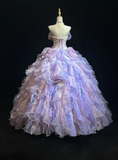 Niulatu Off-shoulder Ball Gown Purple Long Prom Dresses Tulle Purple Quinceanera Dresses Sweet 16 Dress HZ1026