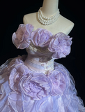 Niulatu Off-shoulder Ball Gown Purple Long Prom Dresses Tulle Purple Quinceanera Dresses Sweet 16 Dress HZ1026