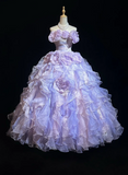 Niulatu Off-shoulder Ball Gown Purple Long Prom Dresses Tulle Purple Quinceanera Dresses Sweet 16 Dress HZ1026