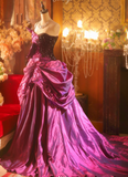 Niulatu One Shoulder Ball Gown Fuchsia Long Prom Dresses Satin Sequin Fuchsia Quinceanera Dresses Sweet 16 Dress HZ1026